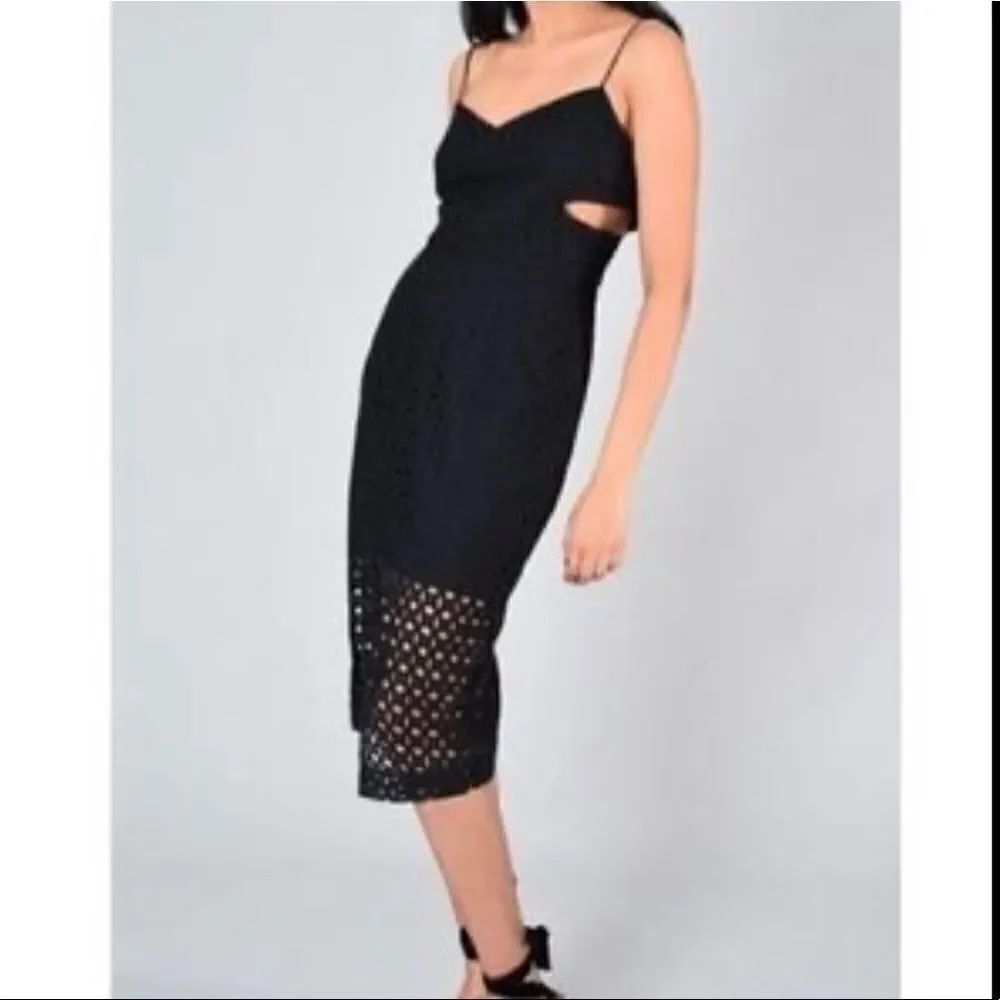 NICHOLAS Eyelet Lace Cut Out Black Midi Dress, Size 4